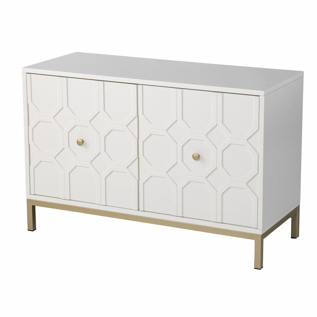 40" White Carved Geometric Sideboard with Two Doors-Sideboards-DECOROLALA