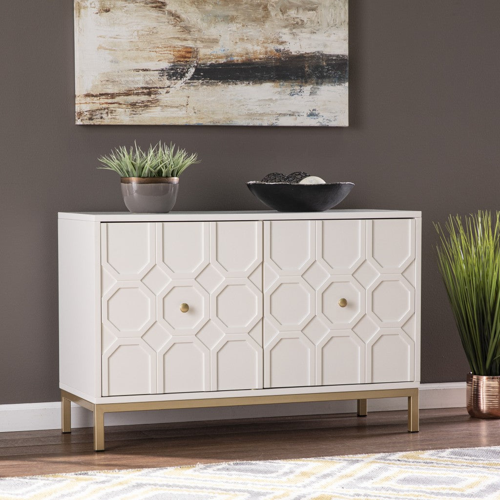 40" White Carved Geometric Sideboard with Two Doors-Sideboards-DECOROLALA