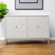 40" White Carved Geometric Sideboard with Two Doors-Sideboards-DECOROLALA
