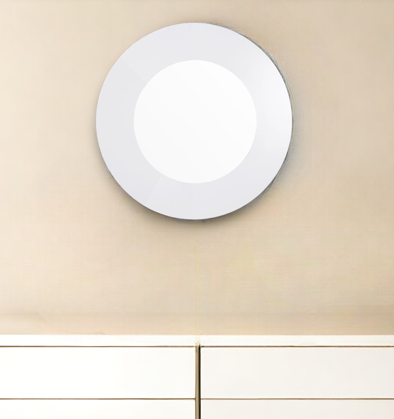 40" White Round Wood Framed Accent Mirror-Mirrors-DECOROLALA