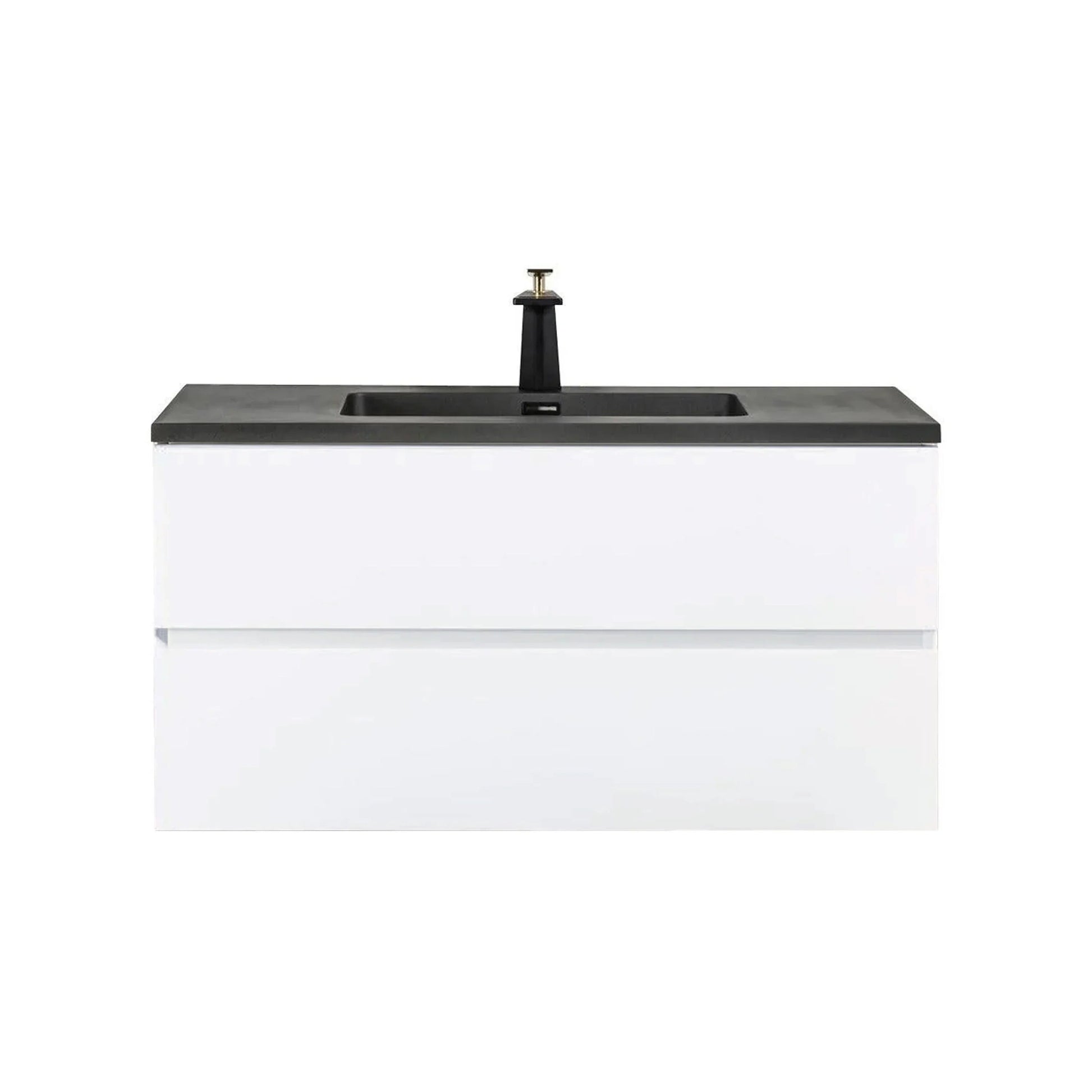 40" White Wall Mount Bathroom Vanity with Black Engineered Quartz Countertop-Migration_Bathroom Vanities-DECOROLALA