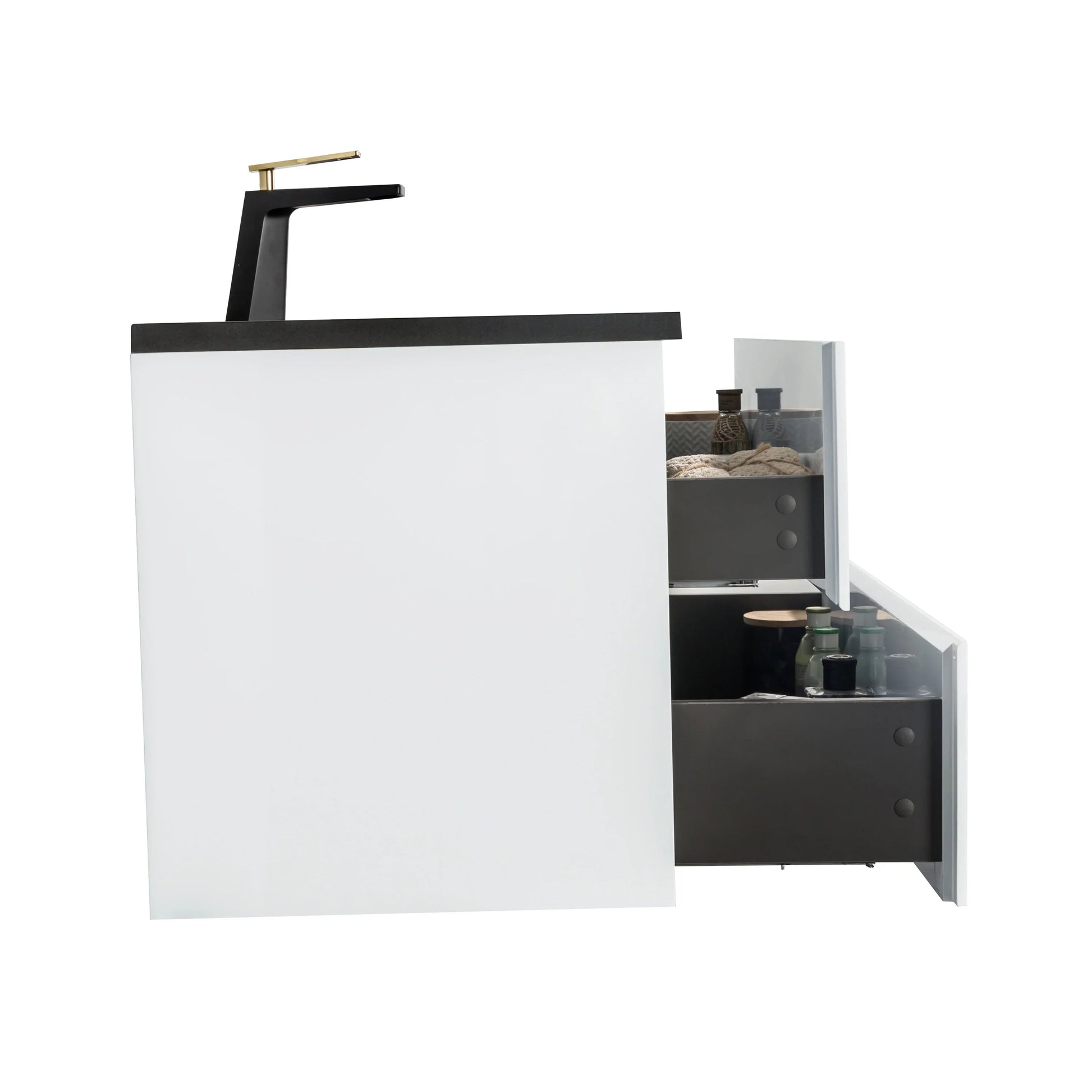 40" White Wall Mount Bathroom Vanity with Black Engineered Quartz Countertop-Migration_Bathroom Vanities-DECOROLALA