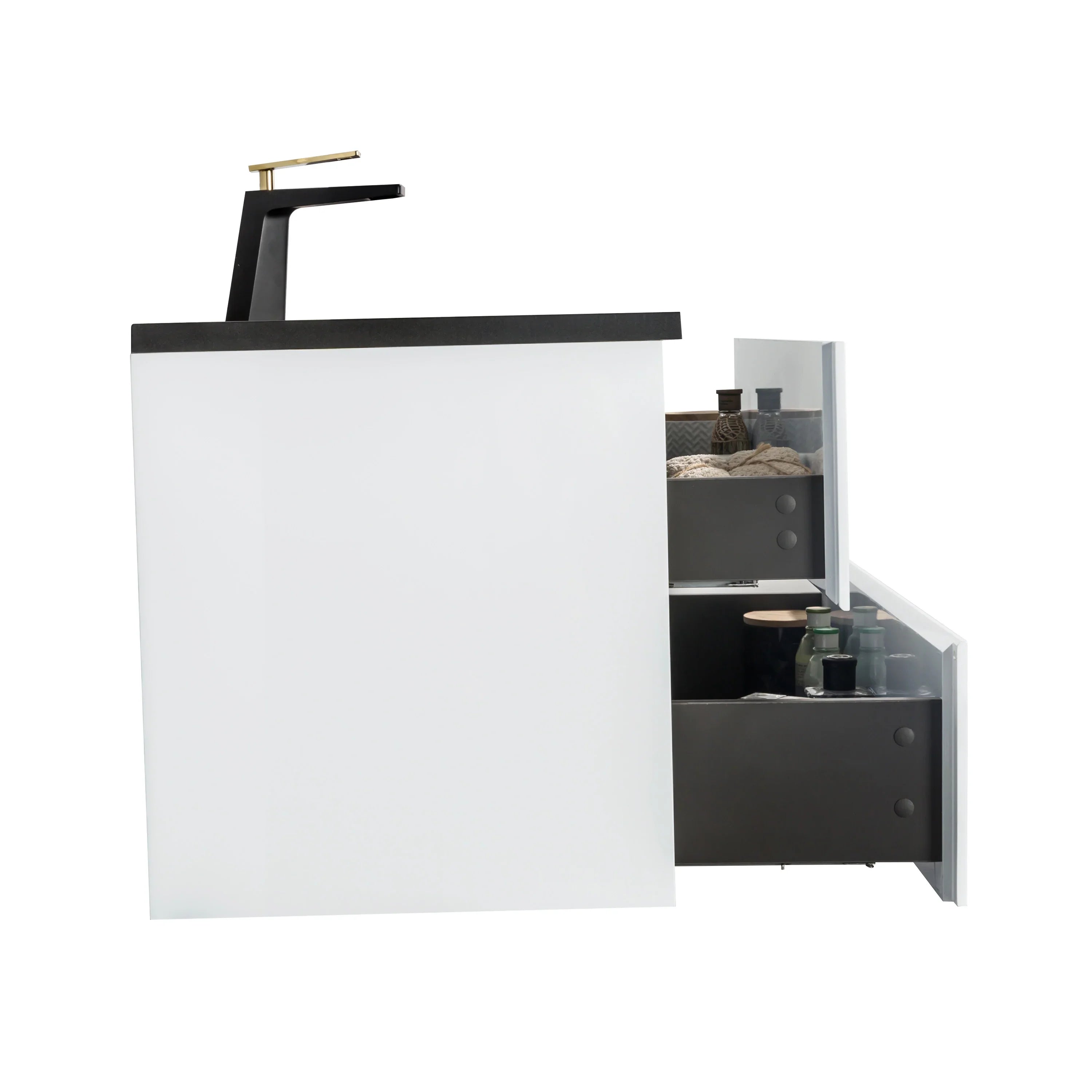 40" White Wall Mount Bathroom Vanity with Black Engineered Quartz Countertop-Migration_Bathroom Vanities-DECOROLALA