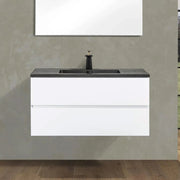 40" White Wall Mount Bathroom Vanity with Black Engineered Quartz Countertop-Migration_Bathroom Vanities-DECOROLALA