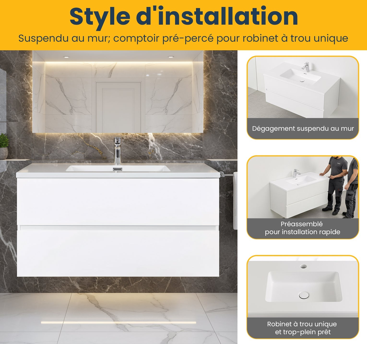 40" White Wall Mount Bathroom Vanity with White Polymarble Countertop-Migration_Bathroom Vanities-DECOROLALA