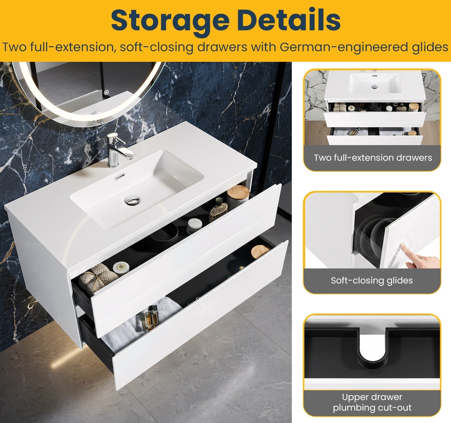 40" White Wall Mount Bathroom Vanity with White Polymarble Countertop-Migration_Bathroom Vanities-DECOROLALA