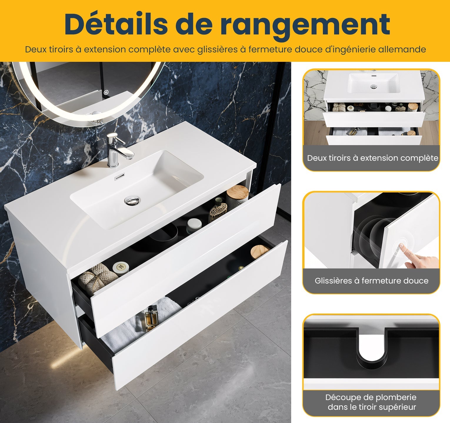 40" White Wall Mount Bathroom Vanity with White Polymarble Countertop-Migration_Bathroom Vanities-DECOROLALA