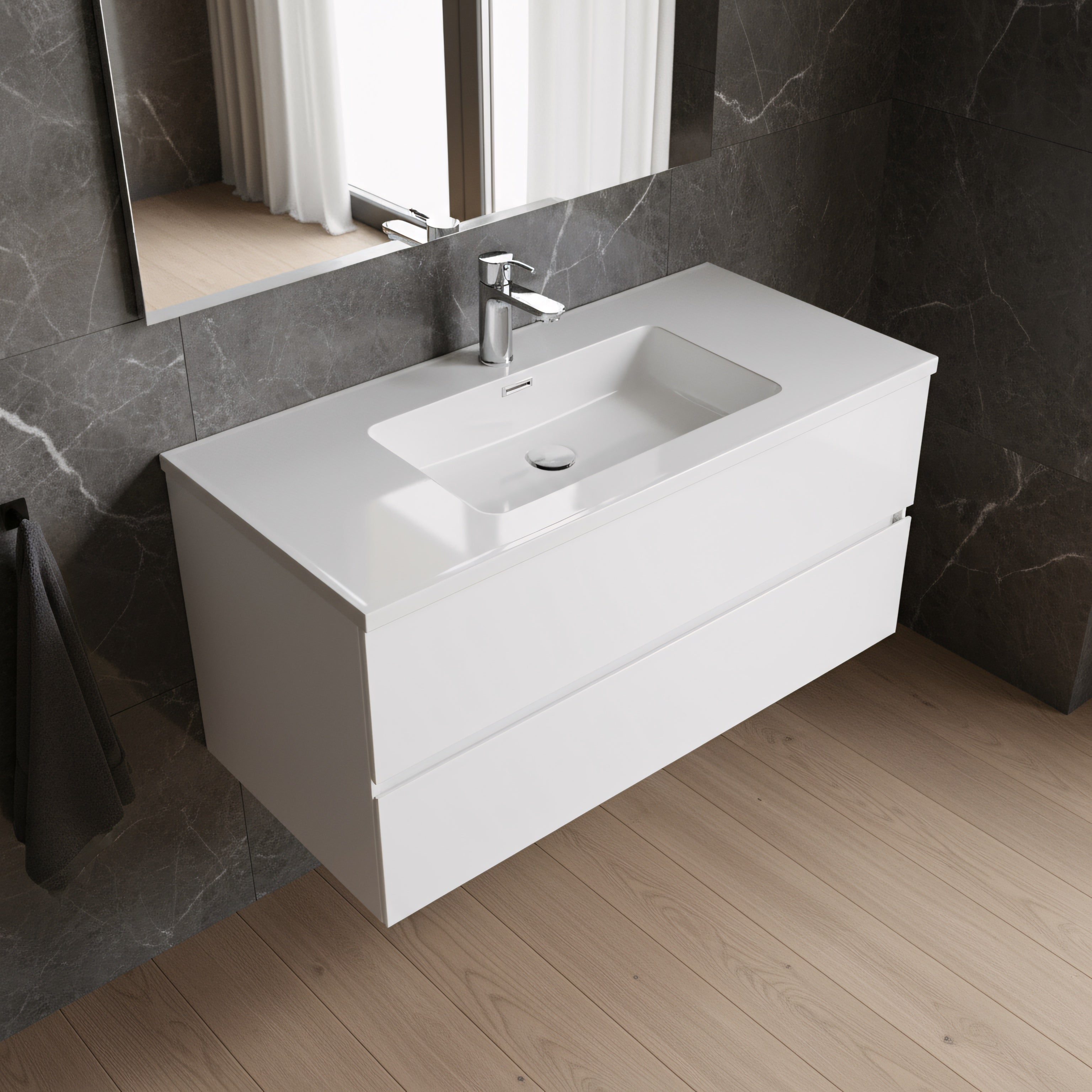 40" White Wall Mount Bathroom Vanity with White Polymarble Countertop-Migration_Bathroom Vanities-DECOROLALA