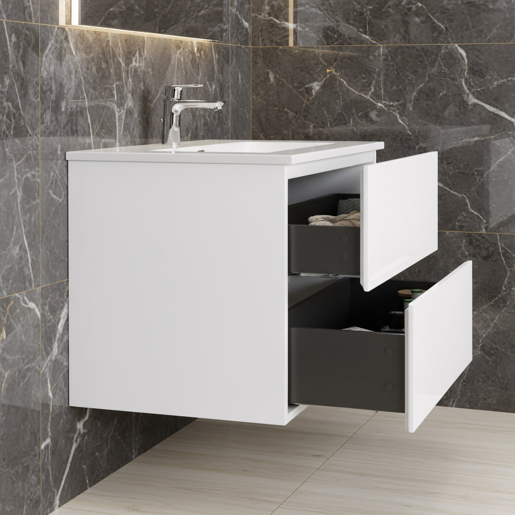 40" White Wall Mount Bathroom Vanity with White Polymarble Countertop-Migration_Bathroom Vanities-DECOROLALA