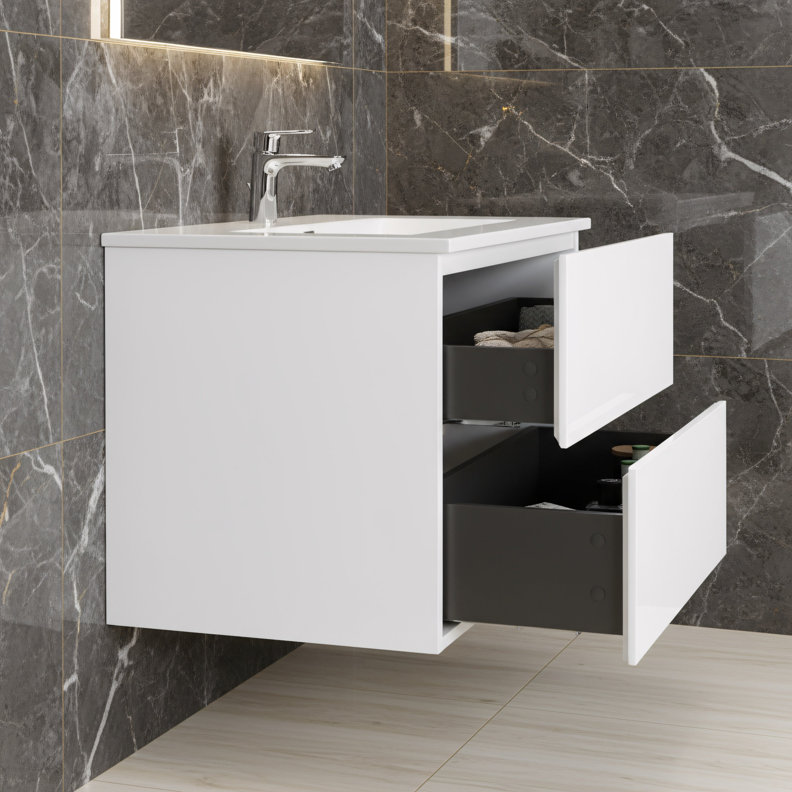 40" White Wall Mount Bathroom Vanity with White Polymarble Countertop-Migration_Bathroom Vanities-DECOROLALA