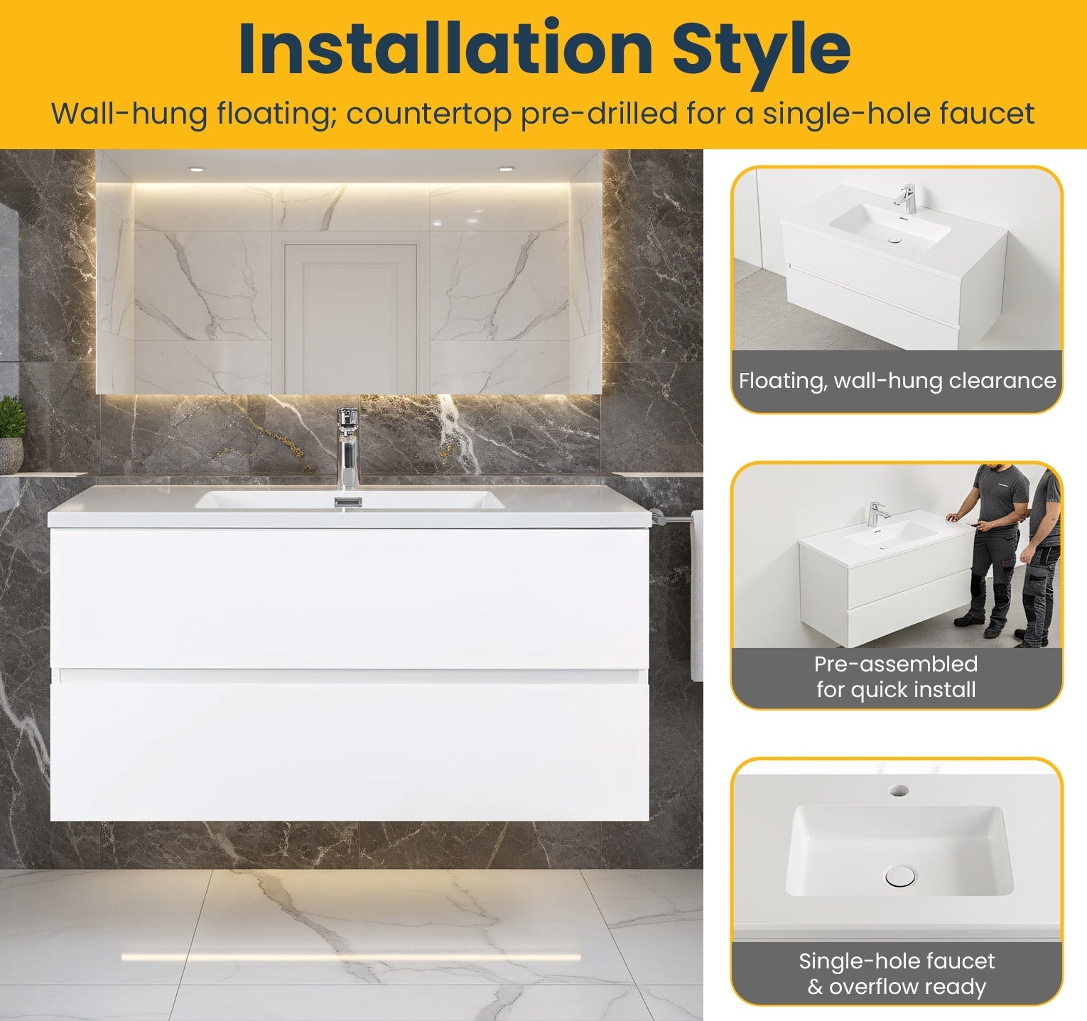 40" White Wall Mount Bathroom Vanity with White Polymarble Countertop-Migration_Bathroom Vanities-DECOROLALA