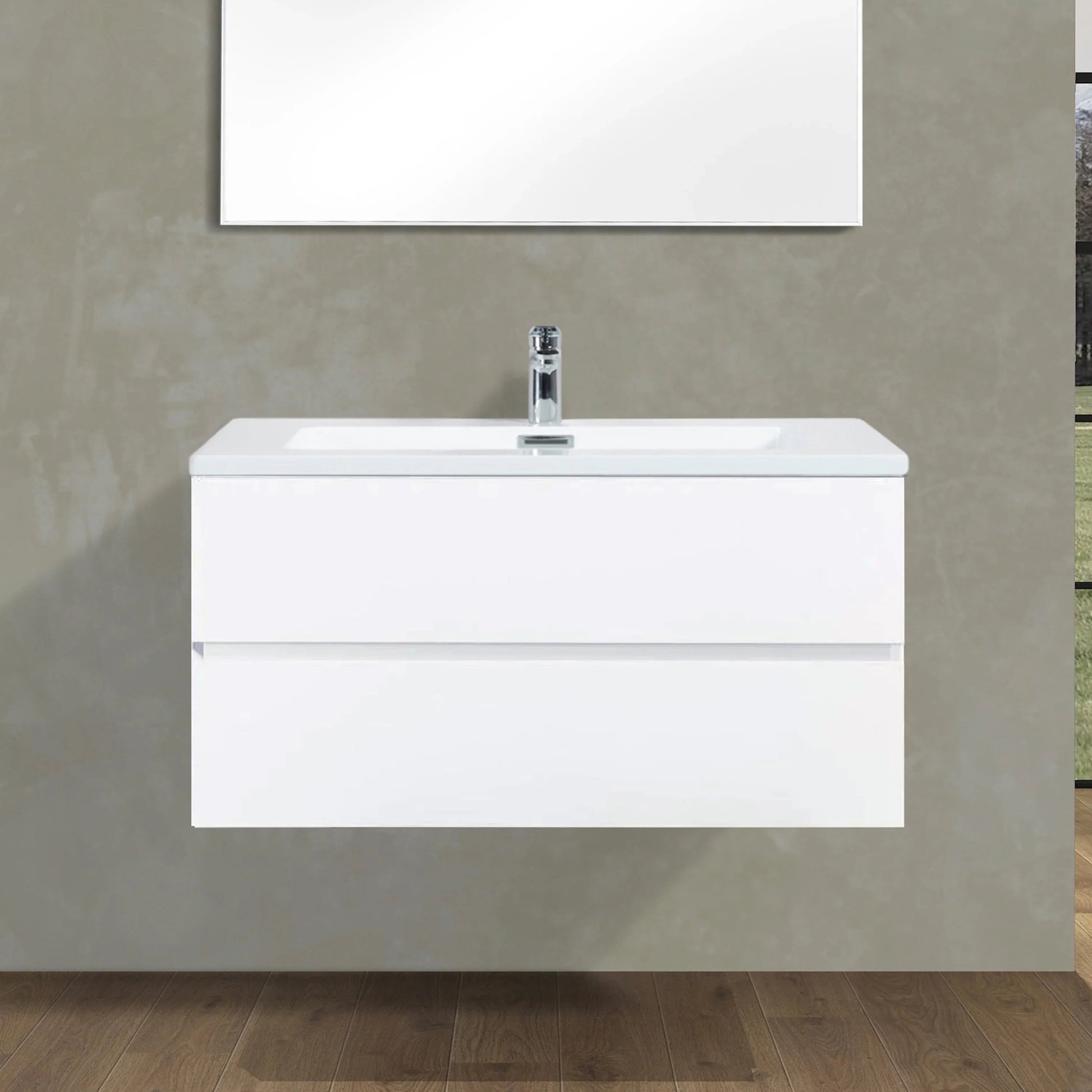 40" White Wall Mount Bathroom Vanity with White Polymarble Countertop-Migration_Bathroom Vanities-DECOROLALA