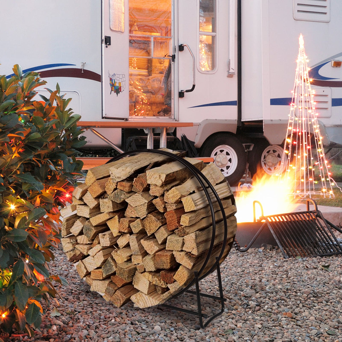 40-inch Tubular Steel Firewood Storage Rack-Log Racks & Carriers-DECOROLALA