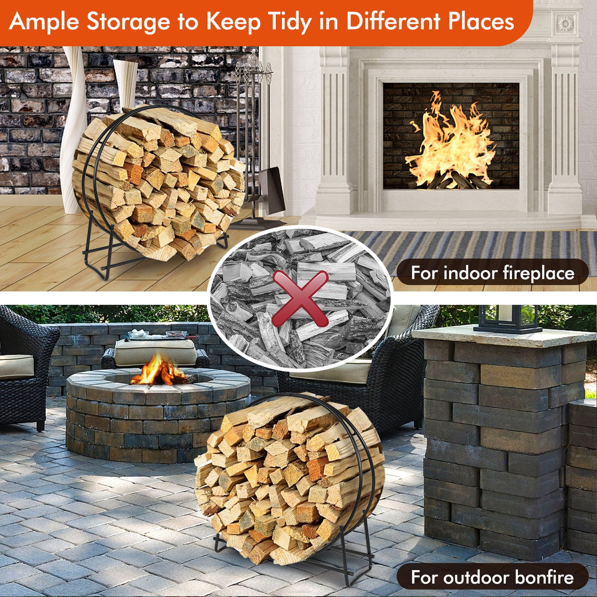 40-inch Tubular Steel Firewood Storage Rack-Log Racks & Carriers-DECOROLALA
