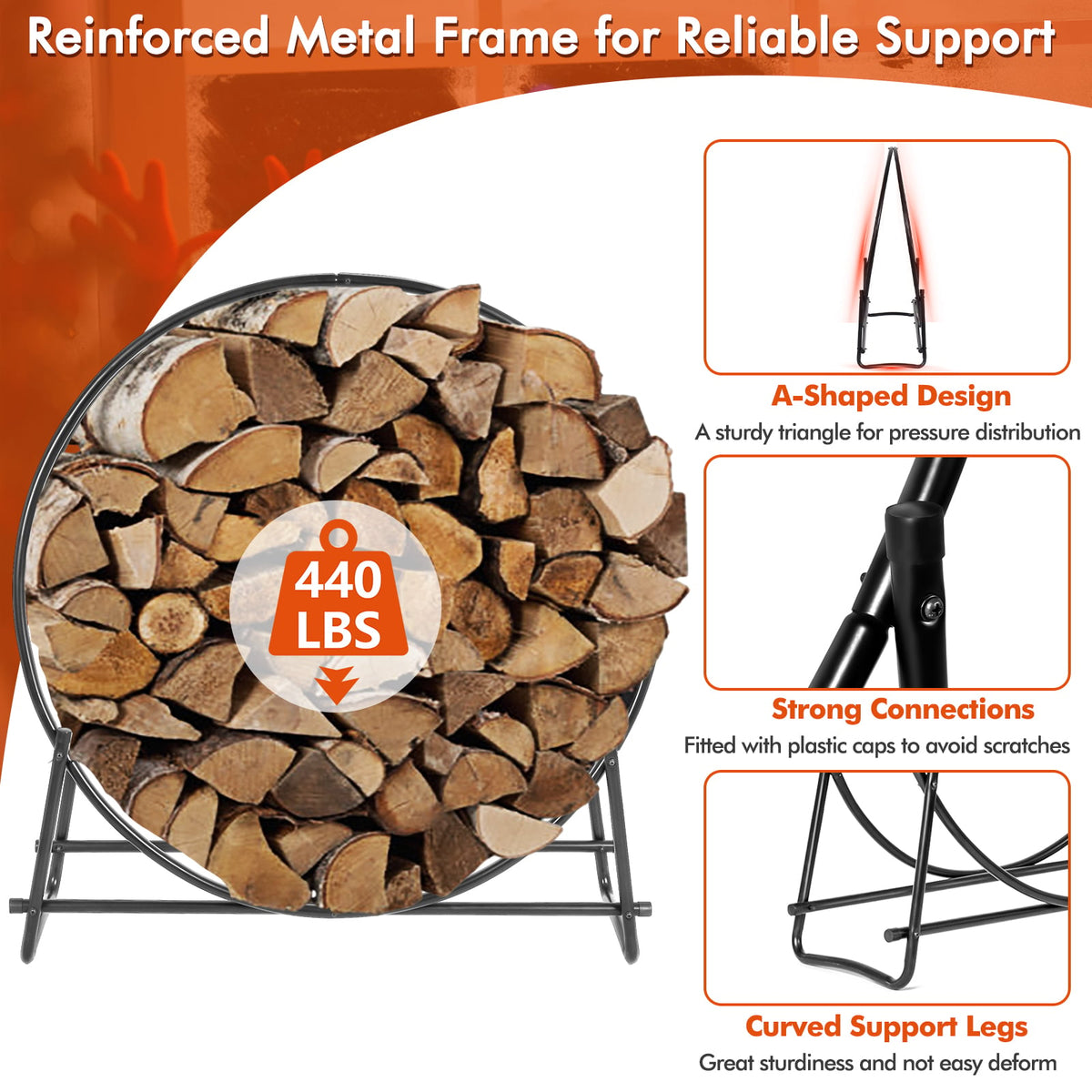 40-inch Tubular Steel Firewood Storage Rack-Log Racks & Carriers-DECOROLALA