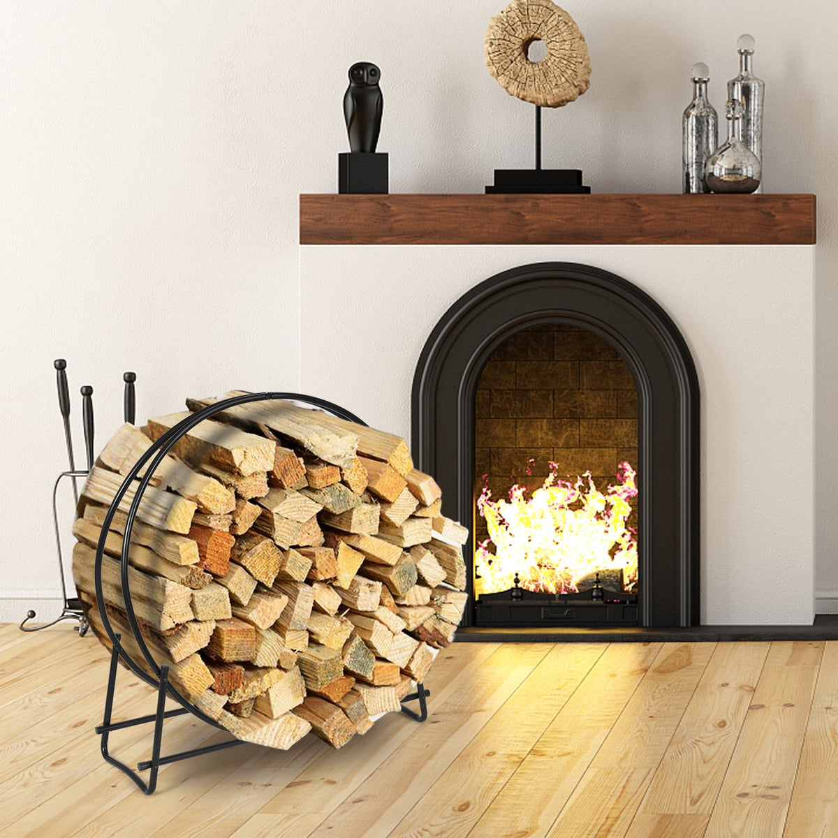 40-inch Tubular Steel Firewood Storage Rack-Log Racks & Carriers-DECOROLALA