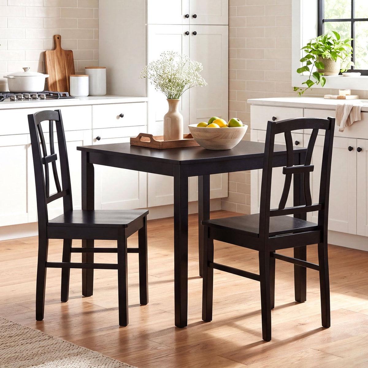 400 lbs Capacity Dining Chair Set of 2 with Cross Backrest and Rubber Wood Frame-Black-Dining Chairs-DECOROLALA