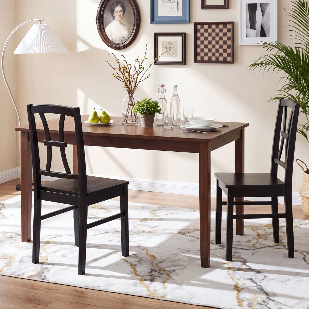 400 lbs Capacity Dining Chair Set of 2 with Cross Backrest and Rubber Wood Frame-Black-Dining Chairs-DECOROLALA