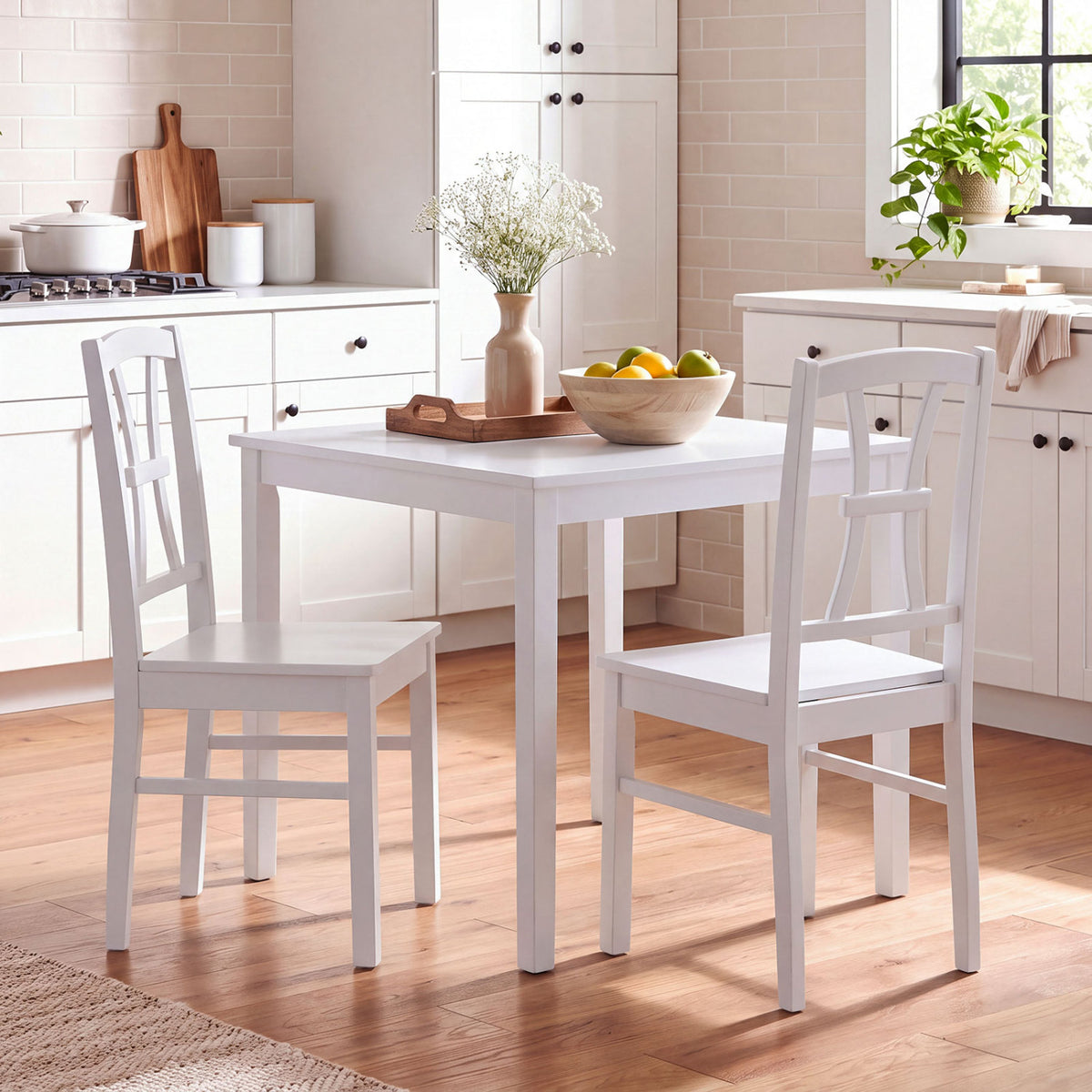 400 lbs Capacity Dining Chair Set of 2 with Cross Backrest and Rubber Wood Frame-White-Dining Chairs-DECOROLALA