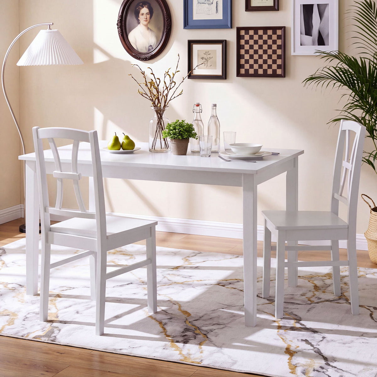 400 lbs Capacity Dining Chair Set of 2 with Cross Backrest and Rubber Wood Frame-White-Dining Chairs-DECOROLALA