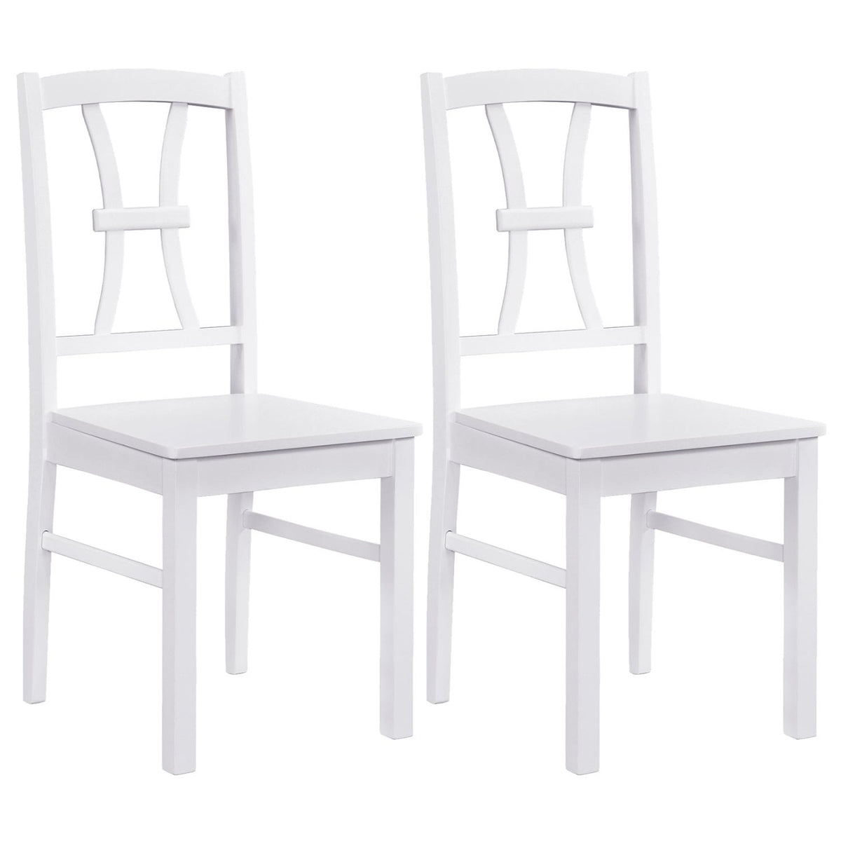 400 lbs Capacity Dining Chair Set of 2 with Cross Backrest and Rubber Wood Frame-White-Dining Chairs-DECOROLALA