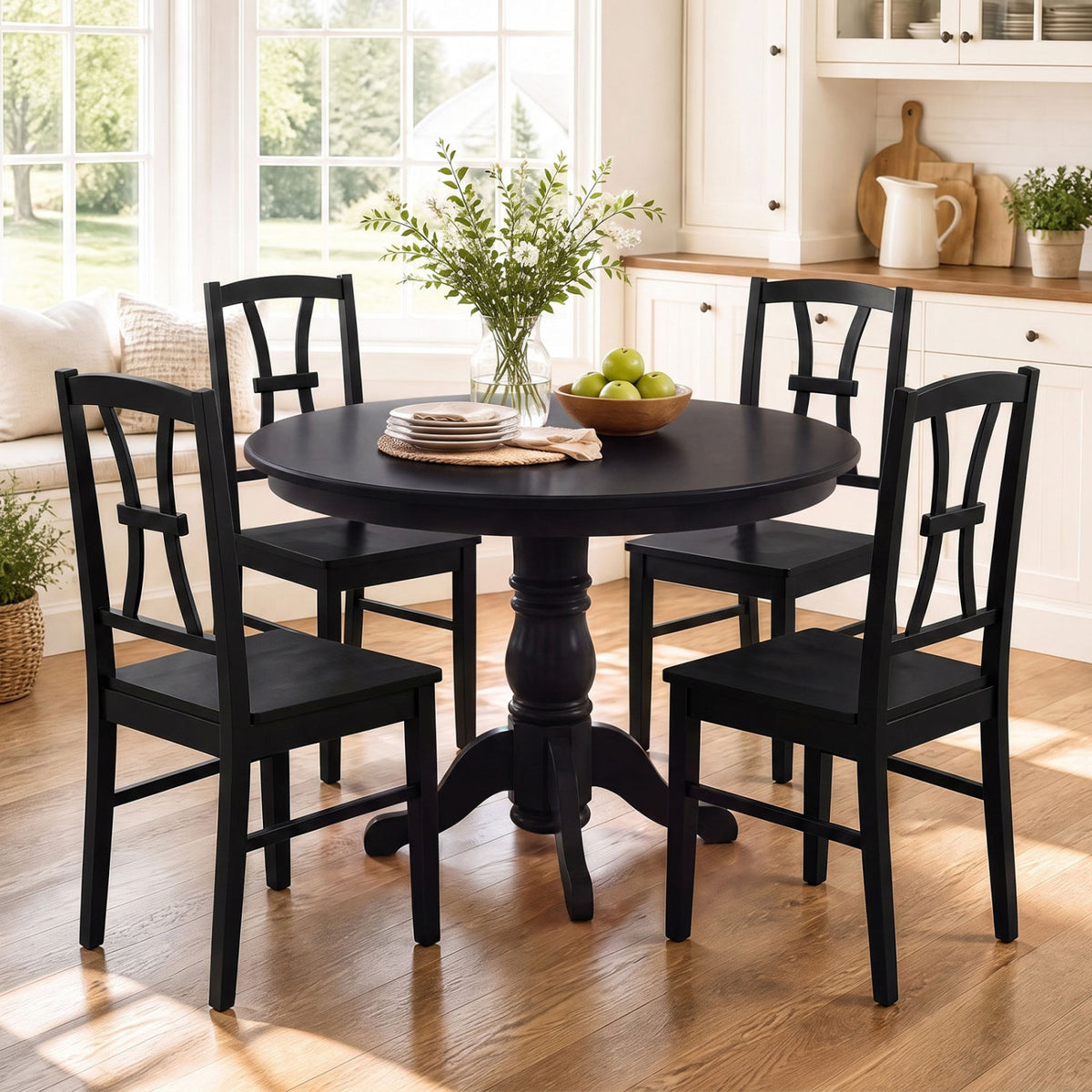 400 lbs Capacity Dining Chair Set of 4 with Cross Backrest and Rubber Wood Frame-Black-Dining Chairs-DECOROLALA