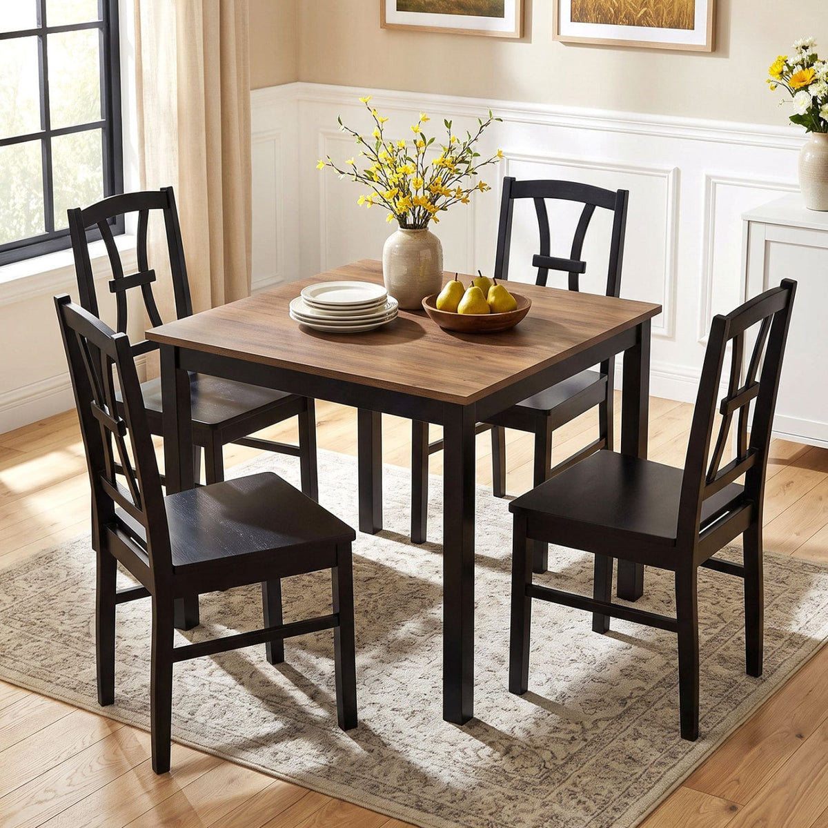 400 lbs Capacity Dining Chair Set of 4 with Cross Backrest and Rubber Wood Frame-Black-Dining Chairs-DECOROLALA