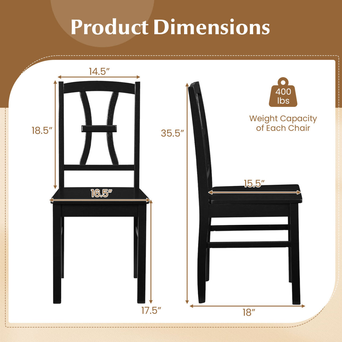 400 lbs Capacity Dining Chair Set of 4 with Cross Backrest and Rubber Wood Frame-Black-Dining Chairs-DECOROLALA