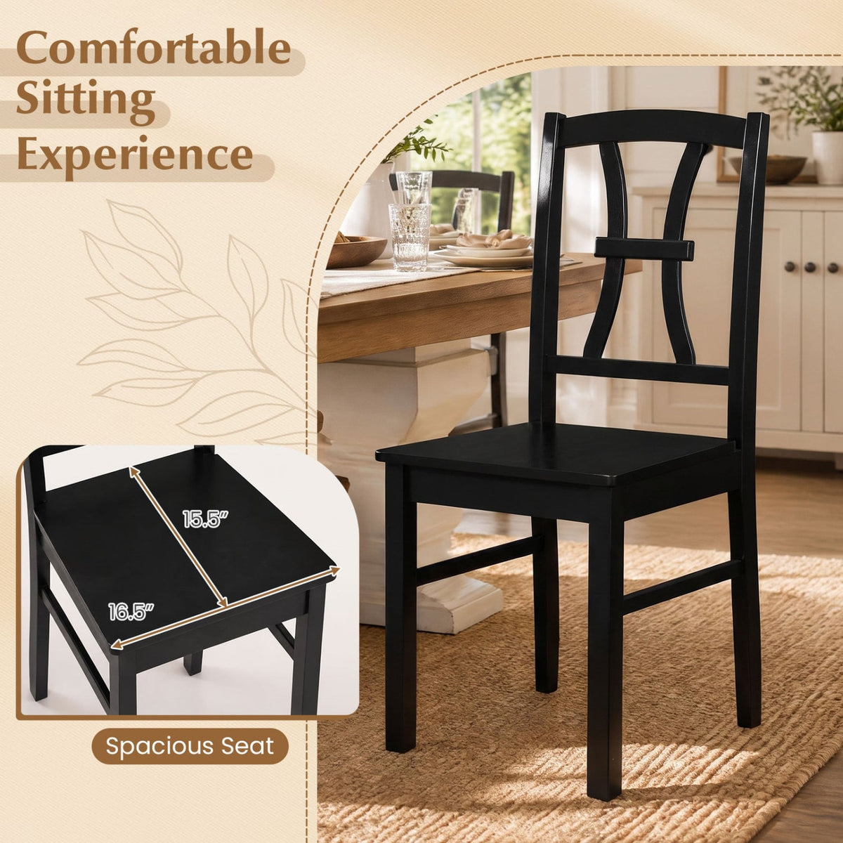 400 lbs Capacity Dining Chair Set of 4 with Cross Backrest and Rubber Wood Frame-Black-Dining Chairs-DECOROLALA