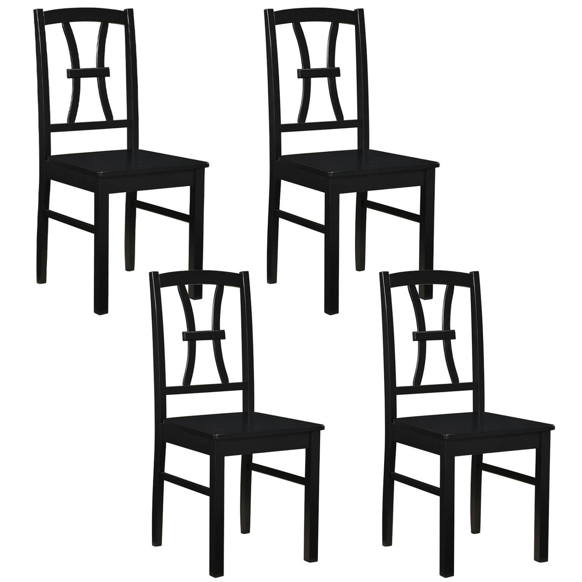 400 lbs Capacity Dining Chair Set of 4 with Cross Backrest and Rubber Wood Frame-Black-Dining Chairs-DECOROLALA