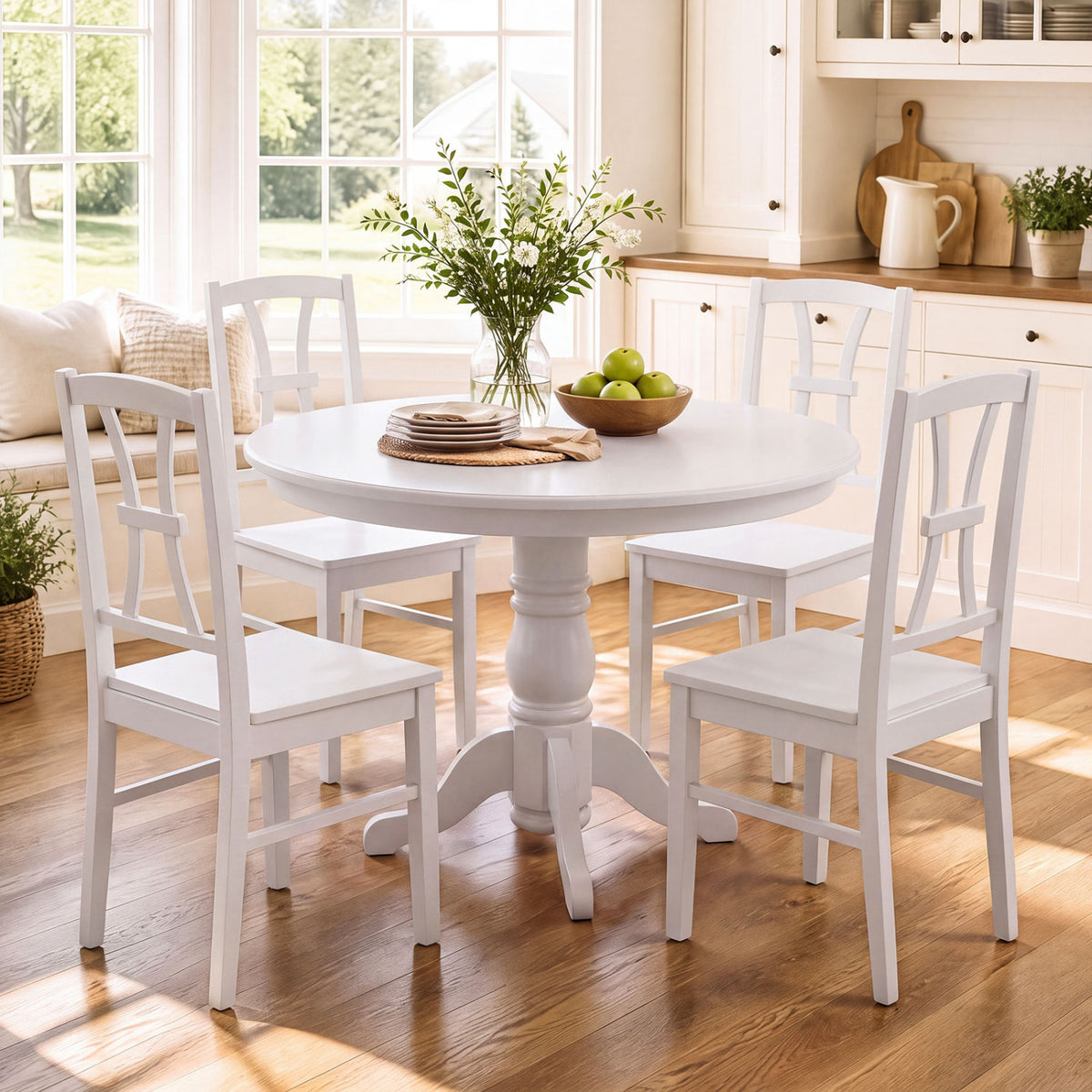 400 lbs Capacity Dining Chair Set of 4 with Cross Backrest and Rubber Wood Frame-White-Dining Chairs-DECOROLALA