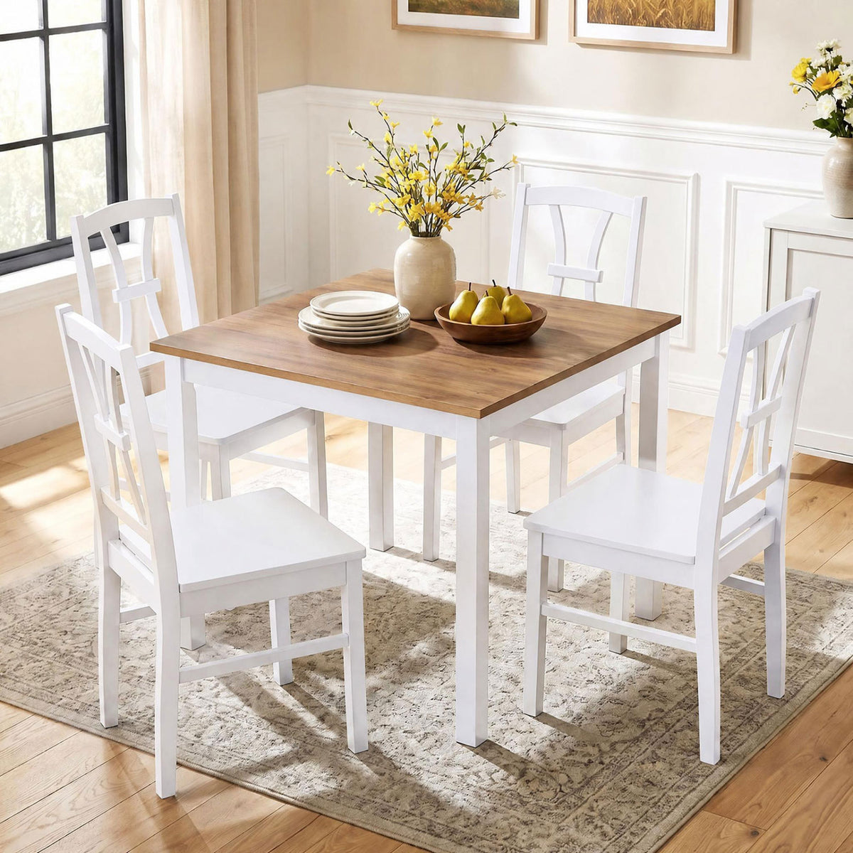 400 lbs Capacity Dining Chair Set of 4 with Cross Backrest and Rubber Wood Frame-White-Dining Chairs-DECOROLALA