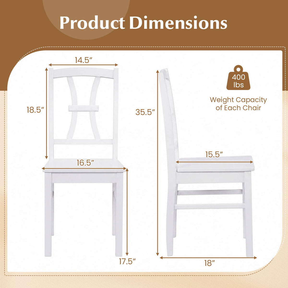 400 lbs Capacity Dining Chair Set of 4 with Cross Backrest and Rubber Wood Frame-White-Dining Chairs-DECOROLALA