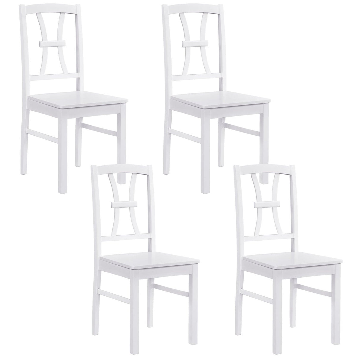 400 lbs Capacity Dining Chair Set of 4 with Cross Backrest and Rubber Wood Frame-White-Dining Chairs-DECOROLALA