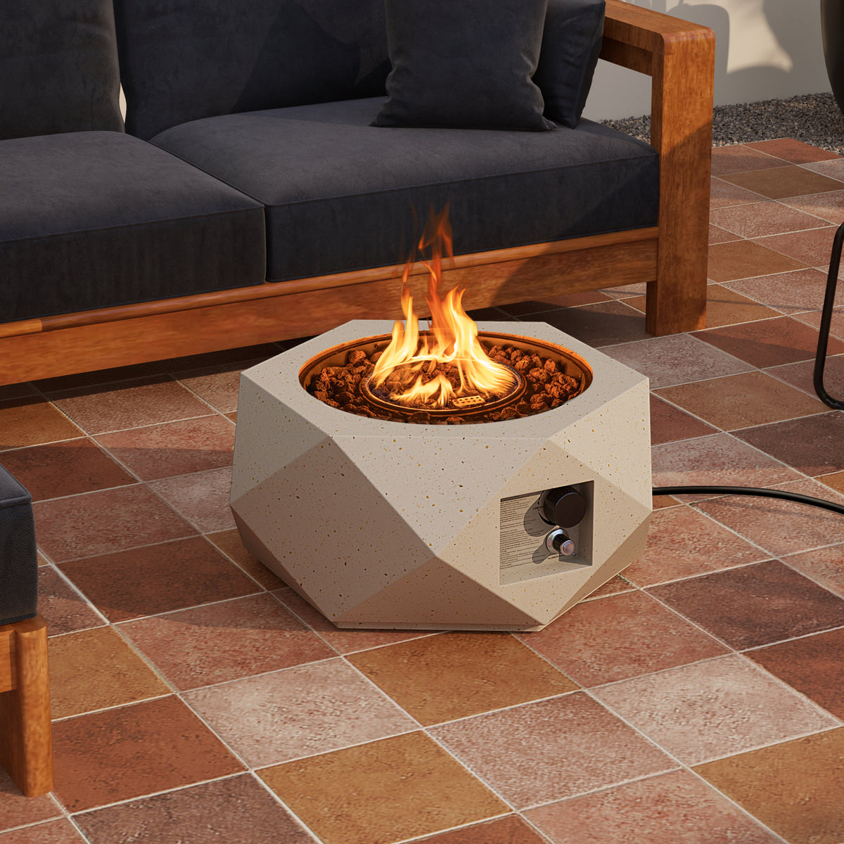 40000 BTU 28 Inch Hexagon Terrazzo Propane Fire Pit Table with Stainless Steel Burner-Fire Pit Tables-DECOROLALA