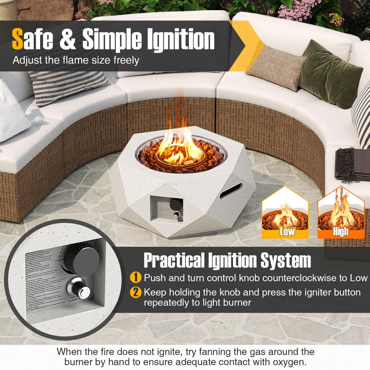 40000 BTU 28 Inch Hexagon Terrazzo Propane Fire Pit Table with Stainless Steel Burner-Fire Pit Tables-DECOROLALA