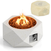 40000 BTU 28 Inch Hexagon Terrazzo Propane Fire Pit Table with Stainless Steel Burner-Fire Pit Tables-DECOROLALA