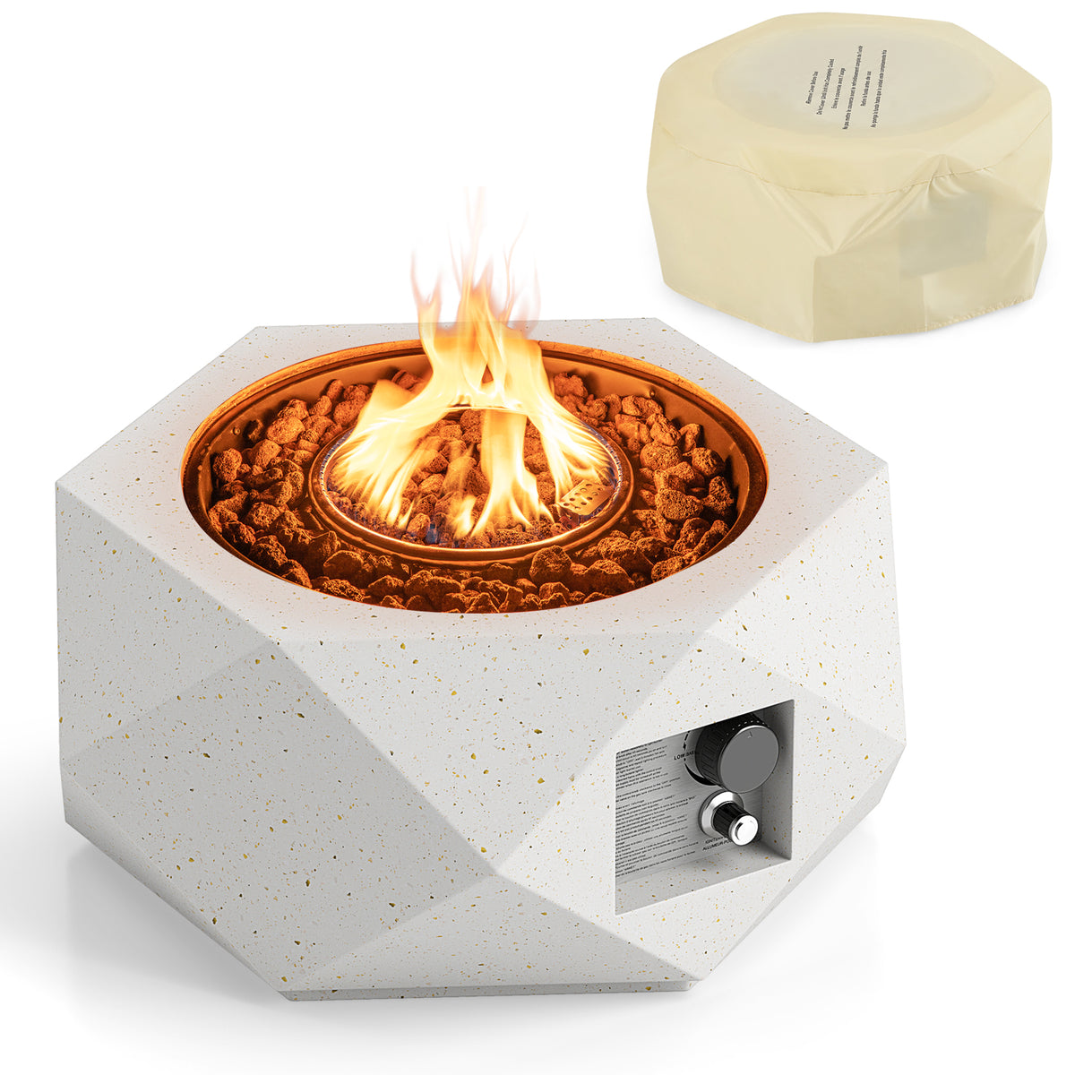 40000 BTU 28 Inch Hexagon Terrazzo Propane Fire Pit Table with Stainless Steel Burner-Fire Pit Tables-DECOROLALA