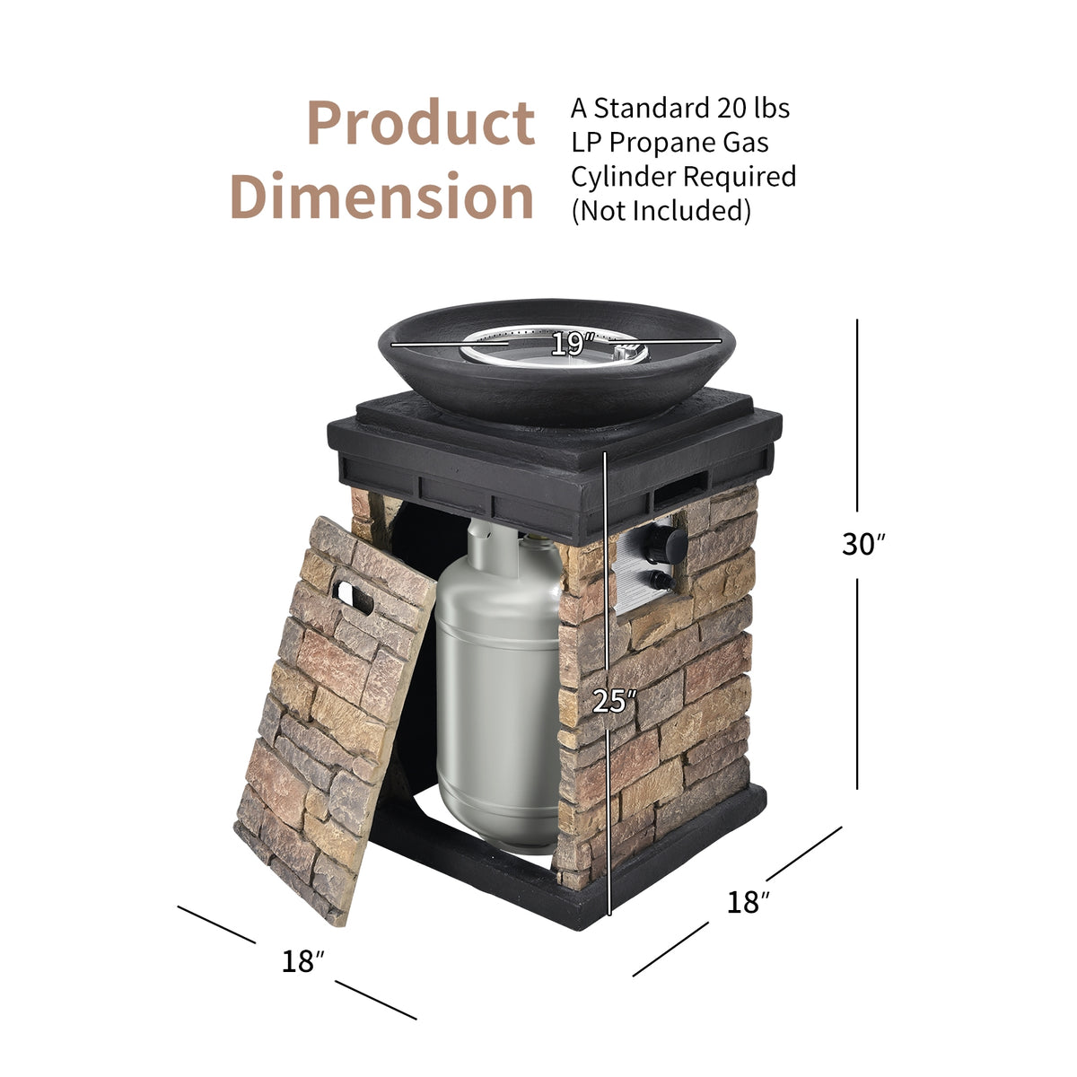 40000BTU Outdoor Propane Burning Fire Bowl Column Realistic Look Firepit Heater-Brown-Fire Pit Tables-DECOROLALA