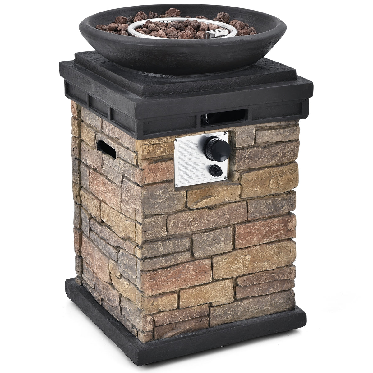 40000BTU Outdoor Propane Burning Fire Bowl Column Realistic Look Firepit Heater-Brown-Fire Pit Tables-DECOROLALA