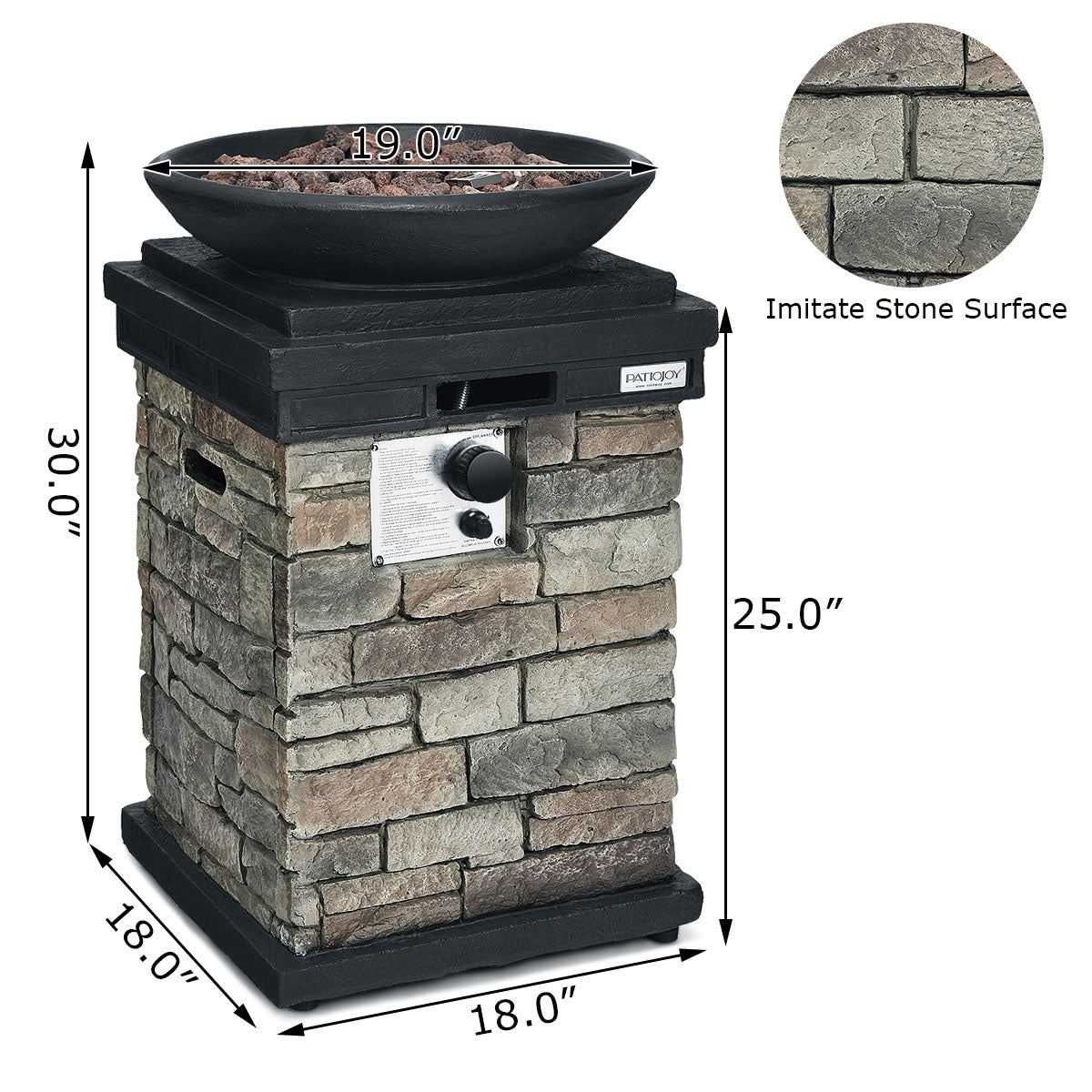 40000BTU Outdoor Propane Burning Fire Bowl Column Realistic Look Firepit Heater-Gray-Fire Pit Tables-DECOROLALA