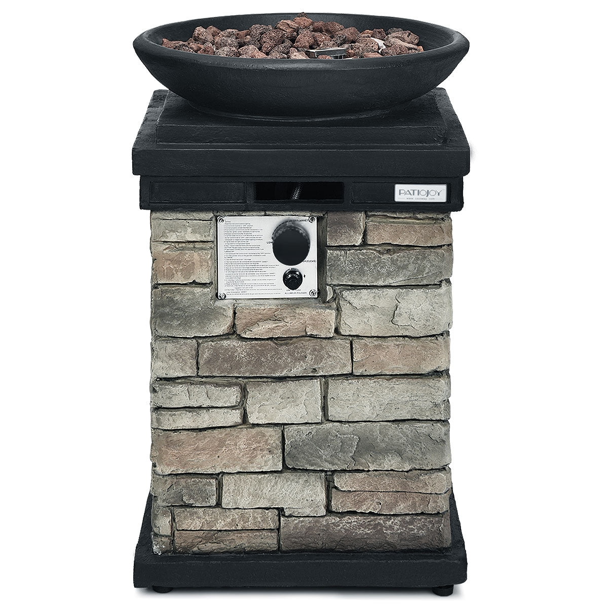 40000BTU Outdoor Propane Burning Fire Bowl Column Realistic Look Firepit Heater-Gray-Fire Pit Tables-DECOROLALA
