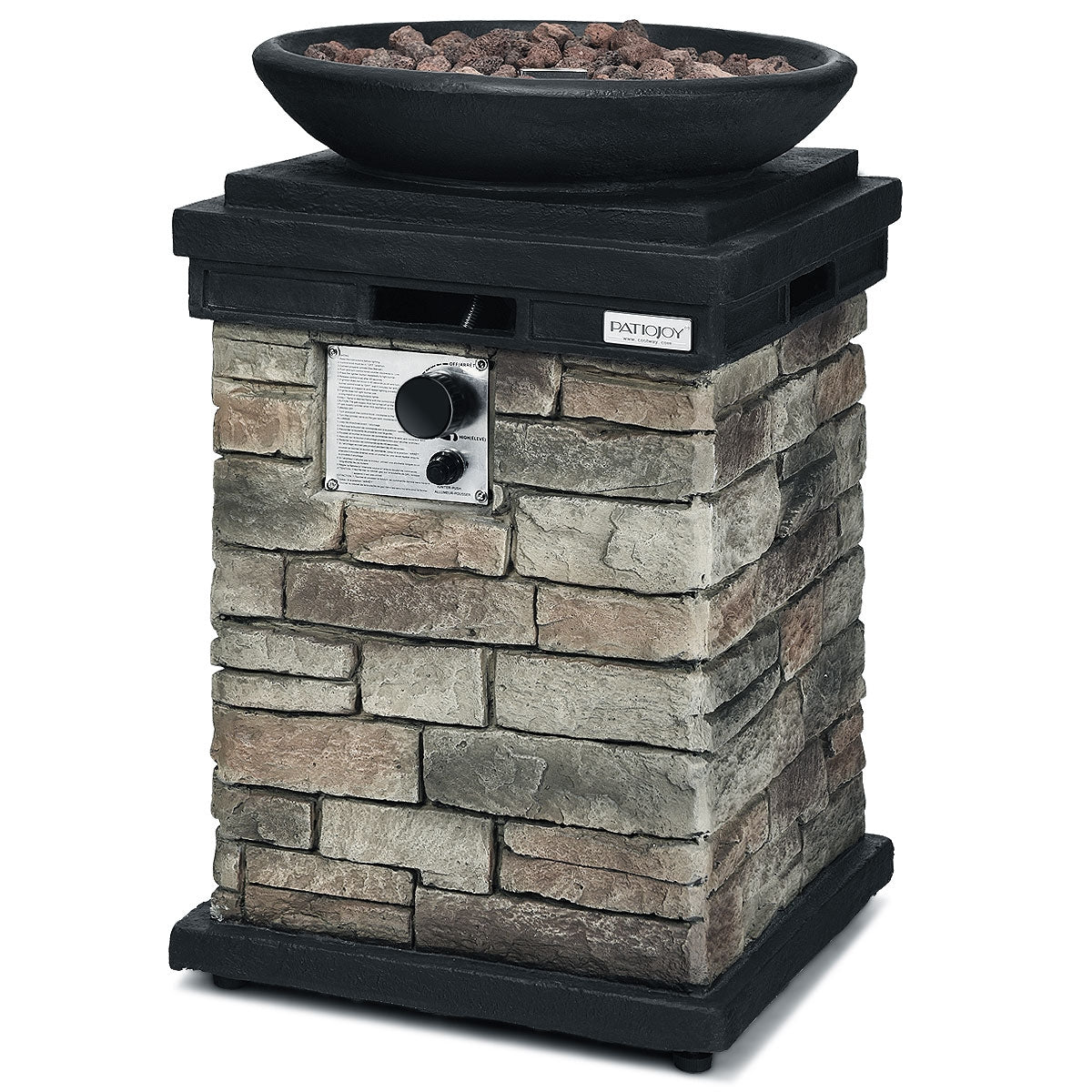 40000BTU Outdoor Propane Burning Fire Bowl Column Realistic Look Firepit Heater-Gray-Fire Pit Tables-DECOROLALA