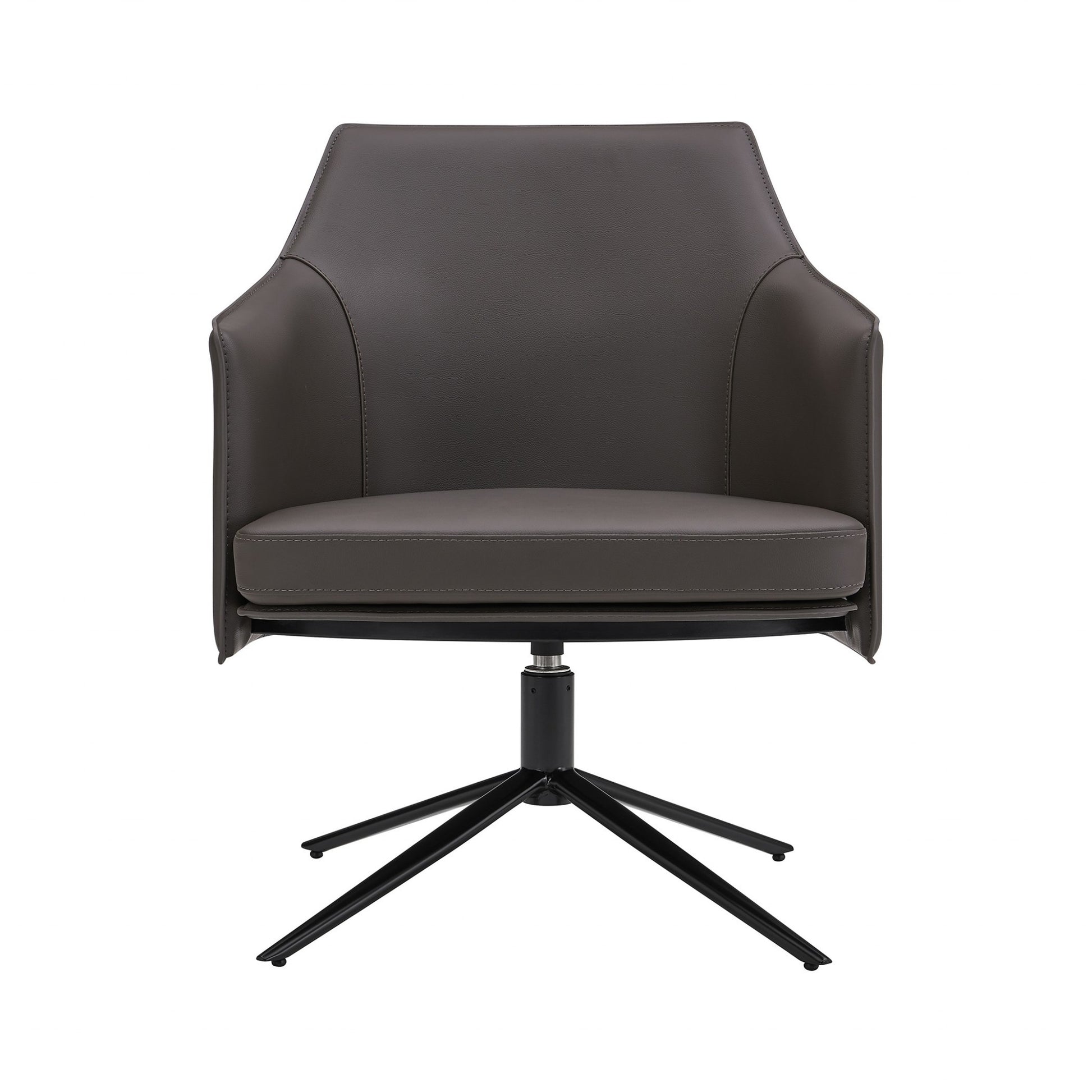 26" Gray and Black Faux Leather Swivel Lounge Chair-0