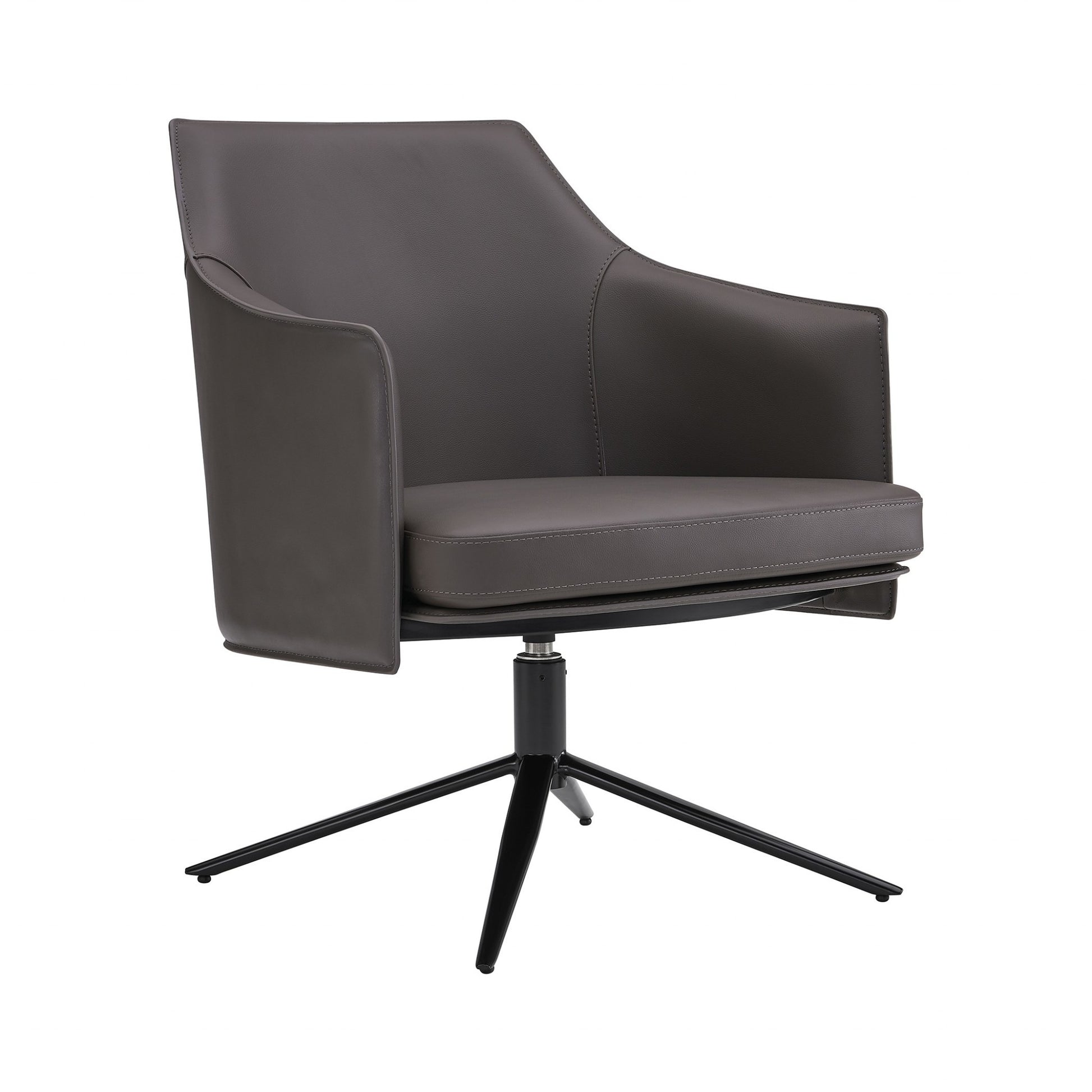 26" Gray and Black Faux Leather Swivel Lounge Chair-3