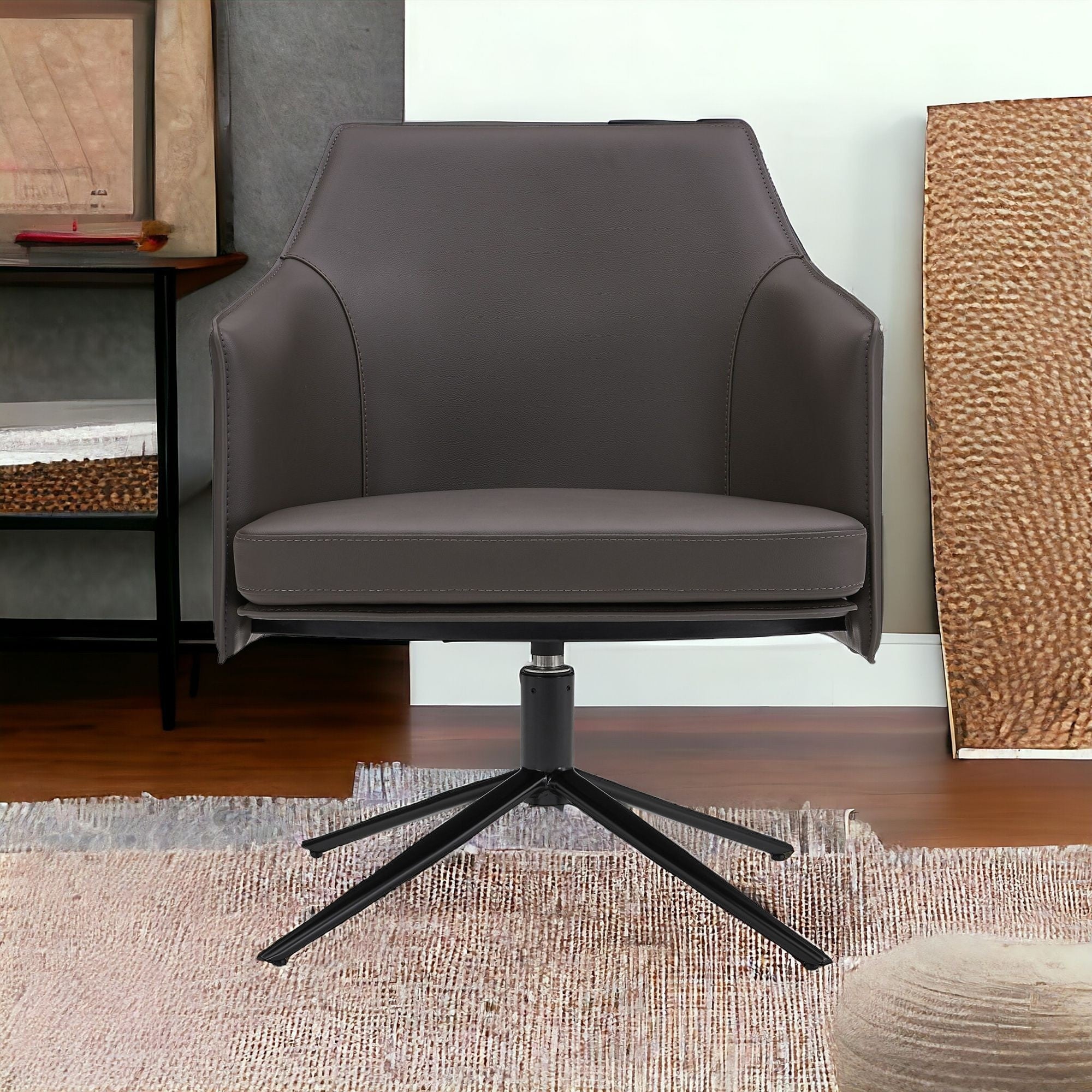 26" Gray and Black Faux Leather Swivel Lounge Chair-2