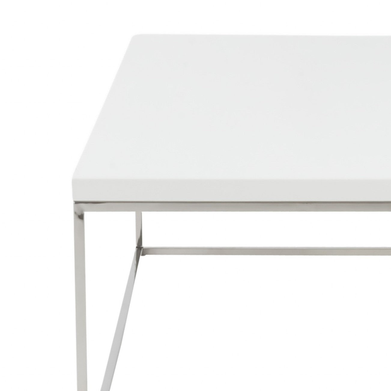 47" White and Silver Wood And Metal Frame Coffee Table-Coffee Tables-DECOROLALA