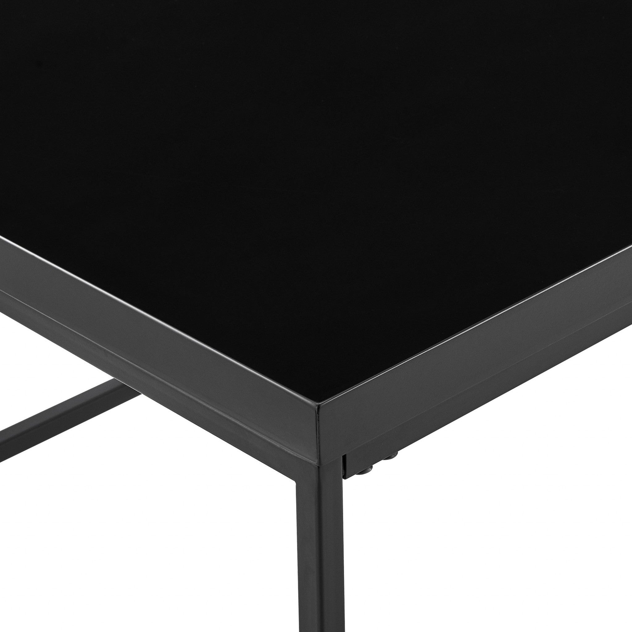 35" Black Wood And Metal Square Frame Coffee Table-Coffee Tables-DECOROLALA