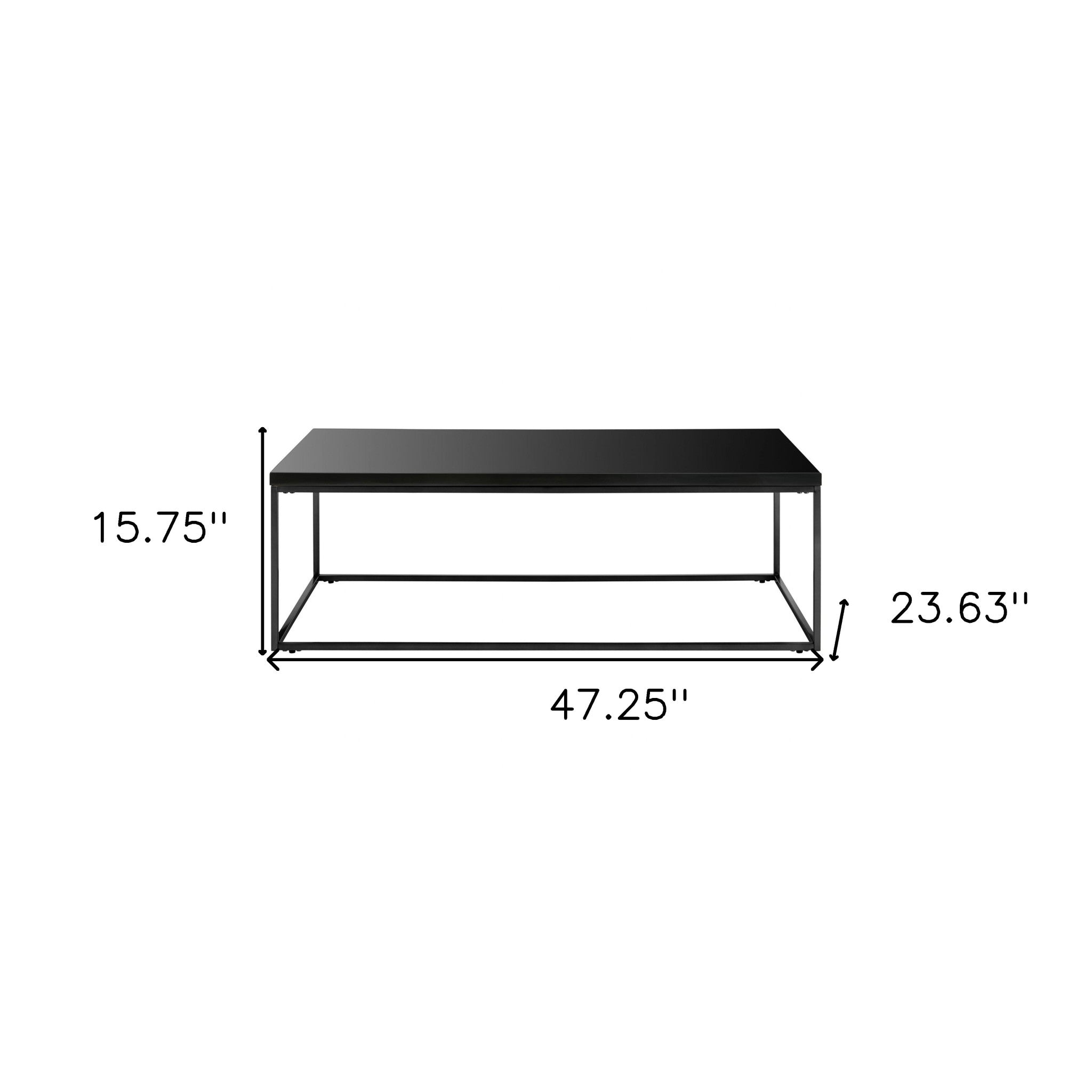 47" Black Wood And Metal Frame Coffee Table-Coffee Tables-DECOROLALA