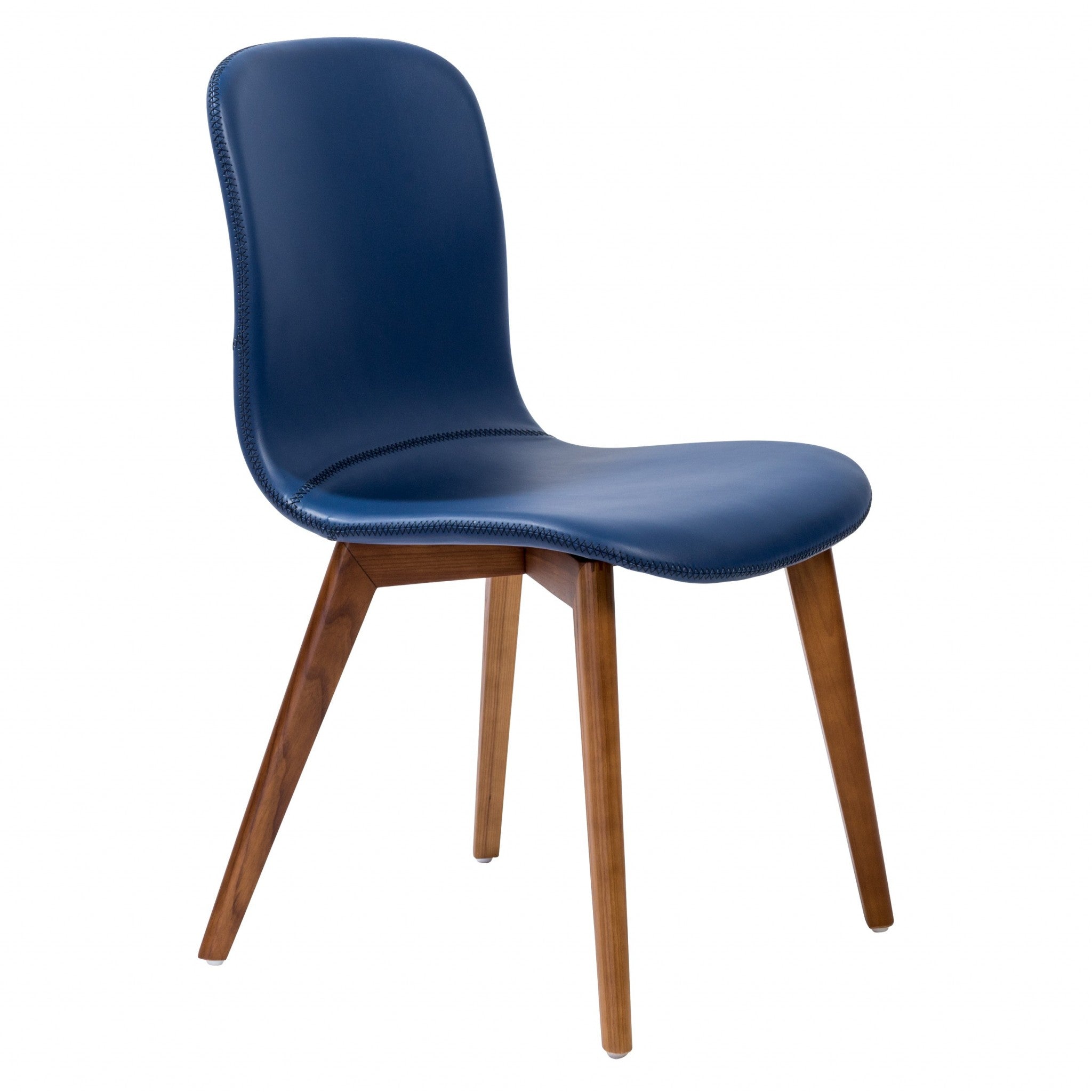 Set of Two Blue and Brown Upholstered Leather Dining Side Chairs-2